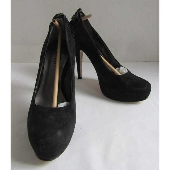 Nine West Black Suede Heels Beaded With Box Womens Size 6 - Picture 2 of 11